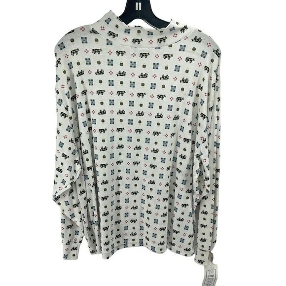 Ashley II vintage Blouse Top Mock Neck cows farm ranch dairy Cream 2X turtleneck - Picture 8 of 9